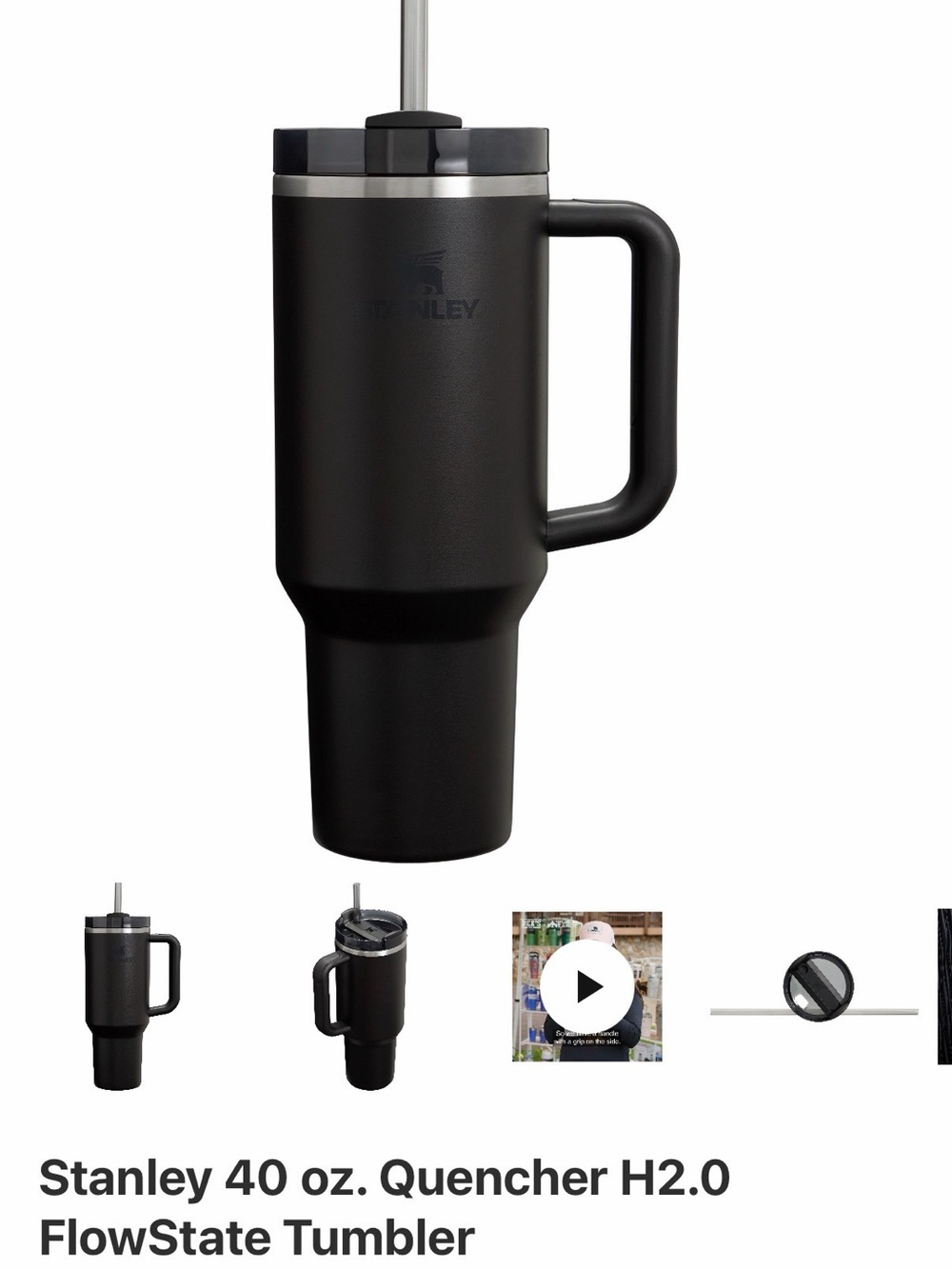 Stanley Black 40 oz. Tumbler with Handle and Straw